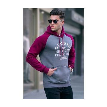 Madmext 6011 Füme Nakışlı Kapüşonlu Erkek Sweatshirt