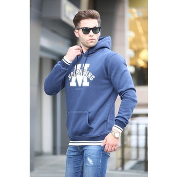 Madmext 6012 Lacivert Nakışlı Kapüşonlu Erkek Sweatshirt
