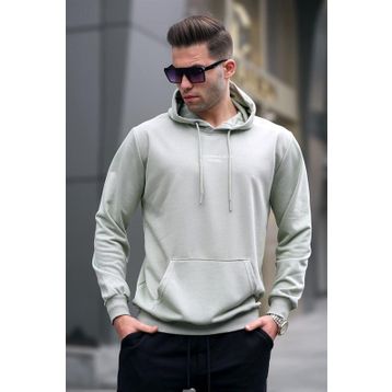 Madmext 6017 Mint Yeşili Kapüşonlu Baskılı Erkek Sweatshirt