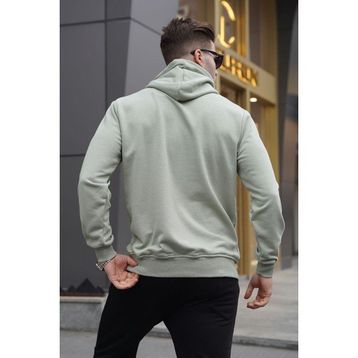 Madmext 6017 Mint Yeşili Kapüşonlu Baskılı Erkek Sweatshirt