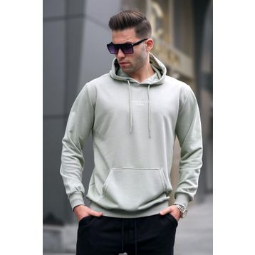 Madmext 6017 Mint Yeşili Kapüşonlu Baskılı Erkek Sweatshirt