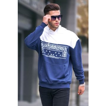 Madmext 6022 Lacivert Erkek Kapüşonlu Desenli Sweatshirt