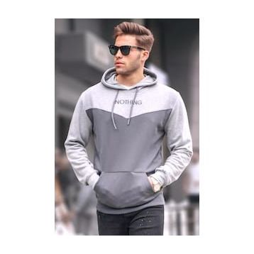 Madmext 6024 Füme Erkek Kapüşonlu Renk Bloklu Erkek Sweatshirt