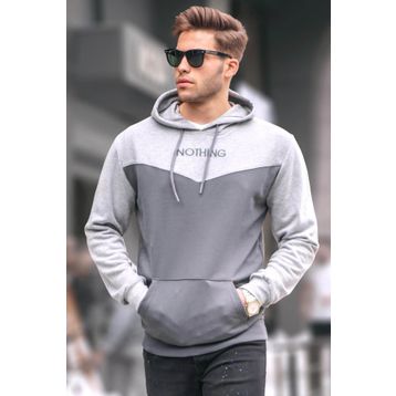 Madmext 6024 Füme Erkek Kapüşonlu Renk Bloklu Erkek Sweatshirt