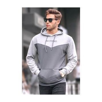Madmext 6024 Füme Erkek Kapüşonlu Renk Bloklu Erkek Sweatshirt