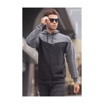 Madmext 6024 Siyah Kapüşonlu Renk Bloklu Erkek Sweatshirt