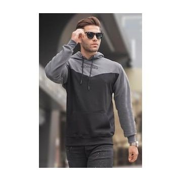 Madmext 6024 Siyah Kapüşonlu Renk Bloklu Erkek Sweatshirt