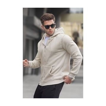 Madmext 6033 Bej Kapüşonlu Regular Fit Erkek Sweatshirt