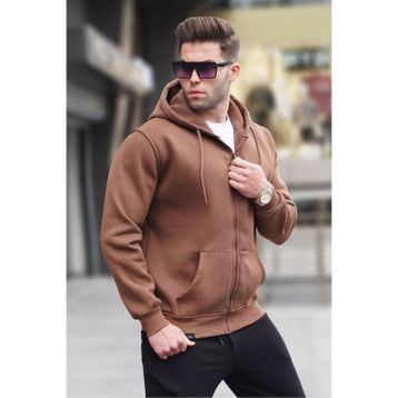 Madmext 6033 Kahverengi Kapüşonlu Regular Fit Erkek Sweatshirt