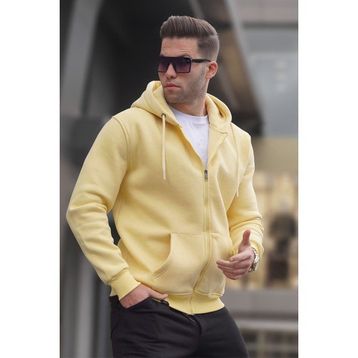 Madmext 6033 Sarı Kapüşonlu Regular Fit Erkek Sweatshirt