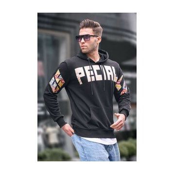 Madmext 6039 Siyah Baskılı Kapüşonlu Erkek Sweatshirt