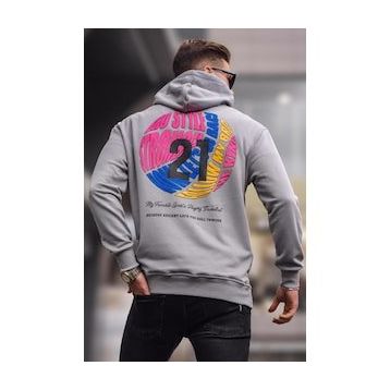 Madmext 6042 Boyalı Gri Kabartma Baskılı Kapüşonlu Erkek Sweatshirt