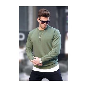 Madmext 6047 Haki Basic Bisiklet Yaka Erkek Sweatshirt