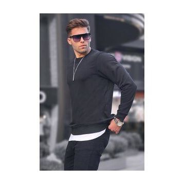 Madmext 6047 Siyah Basic Bisiklet Yaka Erkek Sweatshirt