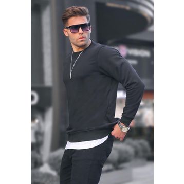 Madmext 6047 Siyah Basic Bisiklet Yaka Erkek Sweatshirt