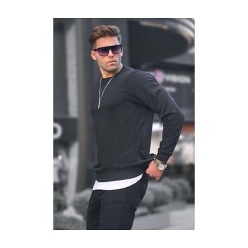 Madmext 6047 Siyah Basic Bisiklet Yaka Erkek Sweatshirt