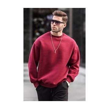 Madmext 6048 Bordo Bisiklet Yaka Oversize Şardonlu Basic Erkek Sweatshirt