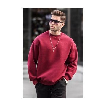 Madmext 6048 Bordo Bisiklet Yaka Oversize Şardonlu Basic Erkek Sweatshirt