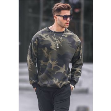 Madmext 6048 Haki Bisiklet Yaka Oversize Şardonlu Basic Erkek Sweatshirt