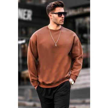 Madmext 6048 Kahverengi Şardonlu Oversize Erkek Sweatshirt