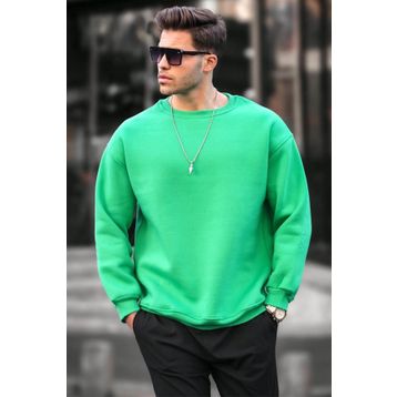 Madmext 6048 Mint Yeşili Bisiklet Yaka Oversize Şardonlu Basic Erkek Sweatshirt