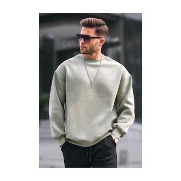 Madmext 6048 Mint Yeşili Bisiklet Yaka Oversize Şardonlu Basic Erkek Sweatshirt