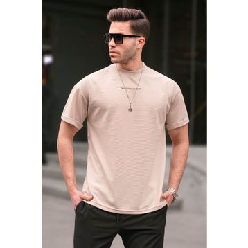 Madmext 6060 Bej Likralı Basic Erkek T-shirt