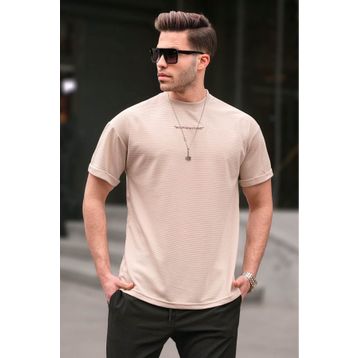 Madmext 6060 Bej Likralı Basic Erkek T-shirt