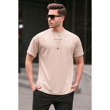 Madmext 6060 Bej Likralı Basic Erkek T-shirt