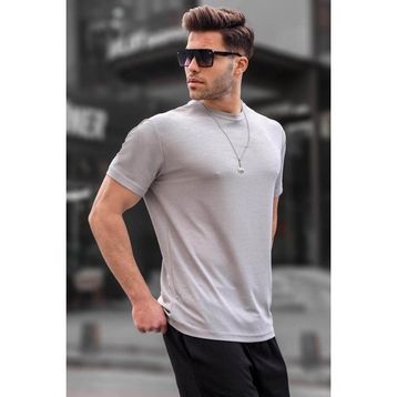 Madmext 6069 Boyalı Gri Regular Fit Basic Erkek T-shirt