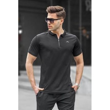 Madmext 6076 Siyah Basic Fermuarlı Polo Erkek T-shirt