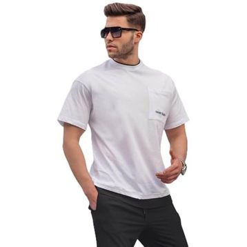 Madmext 6090 Beyaz Parçalı Basic Erkek T-shirt