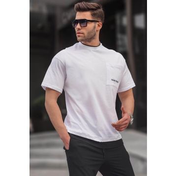 Madmext 6090 Beyaz Parçalı Basic Erkek T-shirt