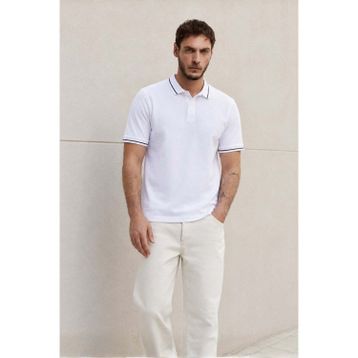 Madmext 6113 Beyaz Polo Yaka Erkek T-shirt
