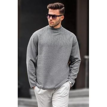 Madmext 6114 Antrasit Balıkçı Yaka Oversize Erkek Kazak