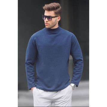 Madmext 6114 İndigo Balıkçı Yaka Oversize Erkek Kazak
