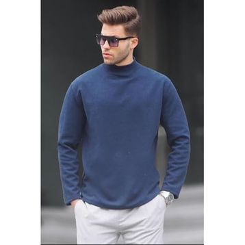 Madmext 6114 İndigo Balıkçı Yaka Oversize Erkek Kazak