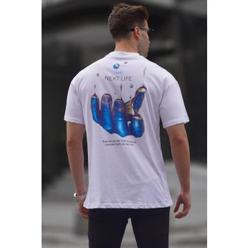 Madmext 6121 Beyaz Baskılı Erkek T-shirt