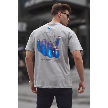 Madmext 6121 Boyalı Gri Sırt Baskılı Regular fit Erkek T-shirt