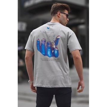 Madmext 6121 Boyalı Gri Sırt Baskılı Regular fit Erkek T-shirt