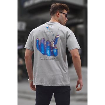 Madmext 6121 Boyalı Gri Sırt Baskılı Regular fit Erkek T-shirt