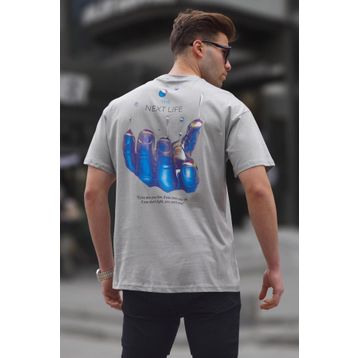 Madmext 6121 Boyalı Gri Sırt Baskılı Regular fit Erkek T-shirt