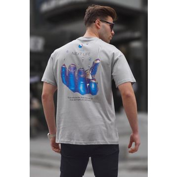 Madmext 6121 Boyalı Gri Sırt Baskılı Regular fit Erkek T-shirt