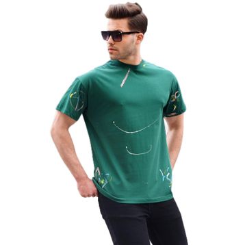Madmext 6122 Yeşil Desenli Overfit Erkek T-shirt