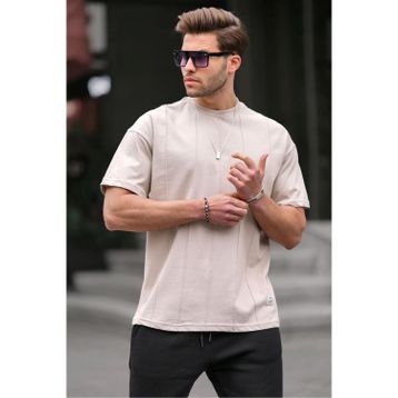 Madmext 6175 Taş Rengi Bisiklet Yaka Erkek T-shirt