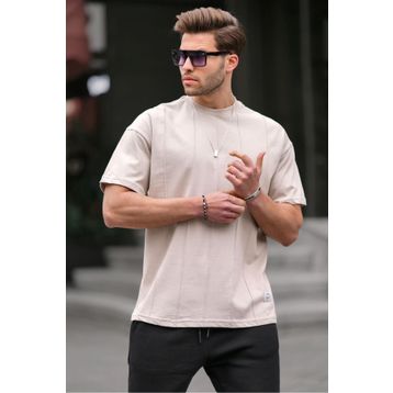 Madmext 6175 Taş Rengi Bisiklet Yaka Erkek T-shirt