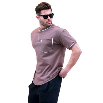 Madmext 6176 Kahverengi Cep Detaylı Erkek T-shirt