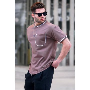 Madmext 6176 Kahverengi Cep Detaylı Erkek T-shirt