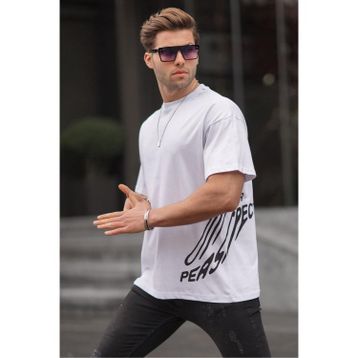Madmext 6178 Beyaz Desenli Erkek T-shirt