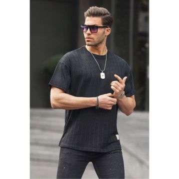 Madmext 6179 Siyah Oversize Bisiklet Yaka Erkek T-shirt